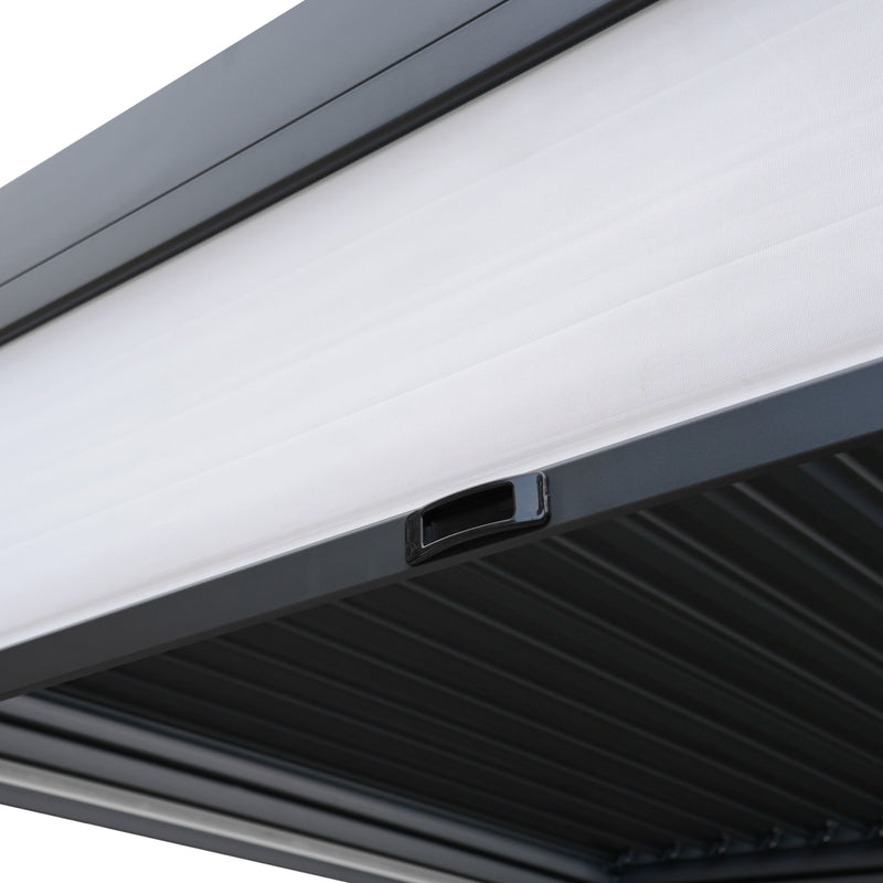 Anthracite Aluminium Pergola With White Blinds & 2 Shutter Panels - 3m x 3m
