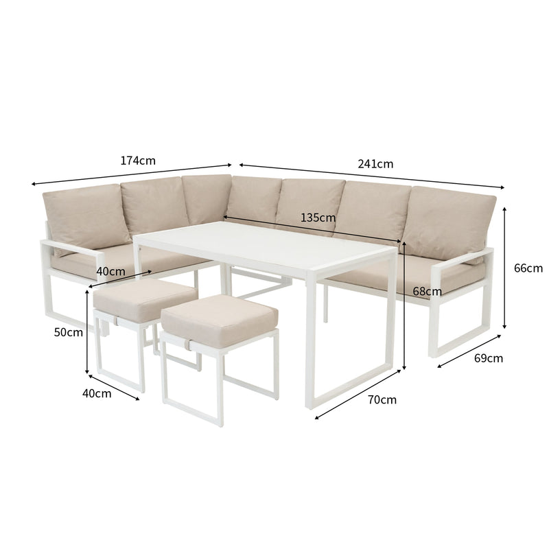 Aluminium Corner Sofa Set With Black Rattan Storage Box - White