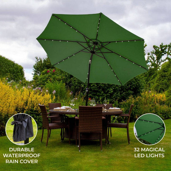 Solar LED Tilt Garden Parasol by Raven - 2.7M Green