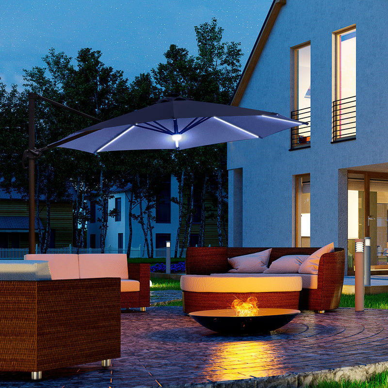 3M LED Cantilever Parasol Outdoor Sun Umbrella w/ Base Solar Lights Blue