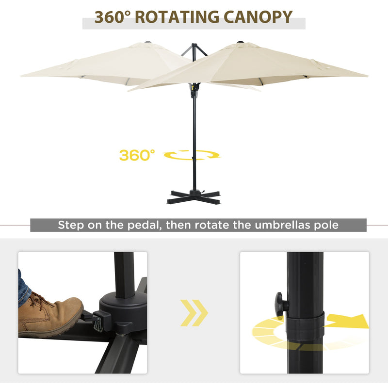 2.5 x 2.5m Patio Offset Parasol Umbrella Cantilever Hanging Aluminium Sun Shade Canopy Shelter 360° Rotation with Crank Handle and Cross Base
