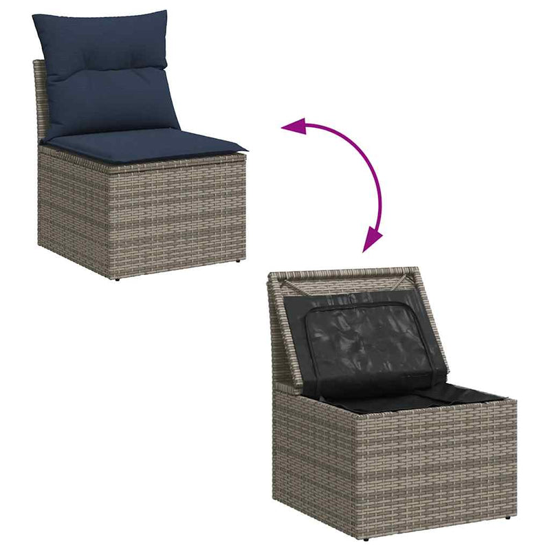 7 Piece Garden Sofa Set with Cushions Grey Poly Rattan Acacia
