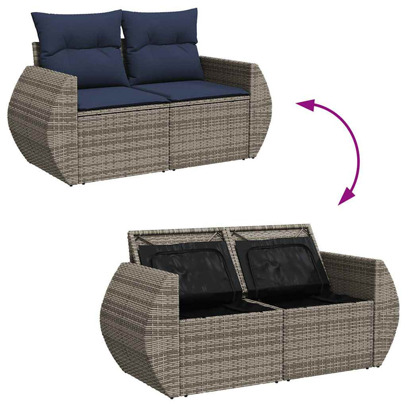 7 Piece Garden Sofa Set with Cushions Grey Poly Rattan Acacia