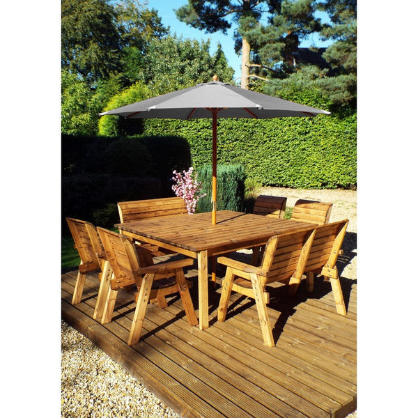 Scandinavian Redwood Garden Patio Dining Set by Charles Taylor - 8 Seat Grey Cushions