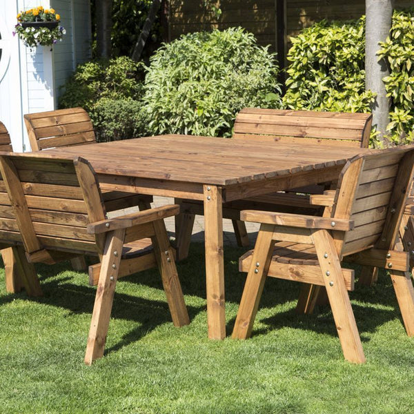 Scandinavian Redwood Garden Patio Dining Set by Charles Taylor - 8 Seat Grey Cushions