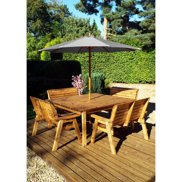 Scandinavian Redwood Garden Patio Dining Set by Charles Taylor - 8 Seat Grey Cushions