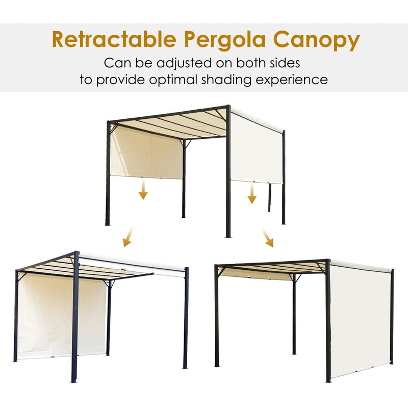Metal Pergola With Canopy Retractable Pergola Canopy 3Lx3Wx2.3H m Garden Gazebo Party Tent Sun Shelter Cover - Cream White/Black