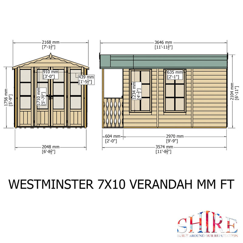 Shire Kensington 11' 8" x 6' 8" Apex Summerhouse - Premium Dip Treated Shiplap