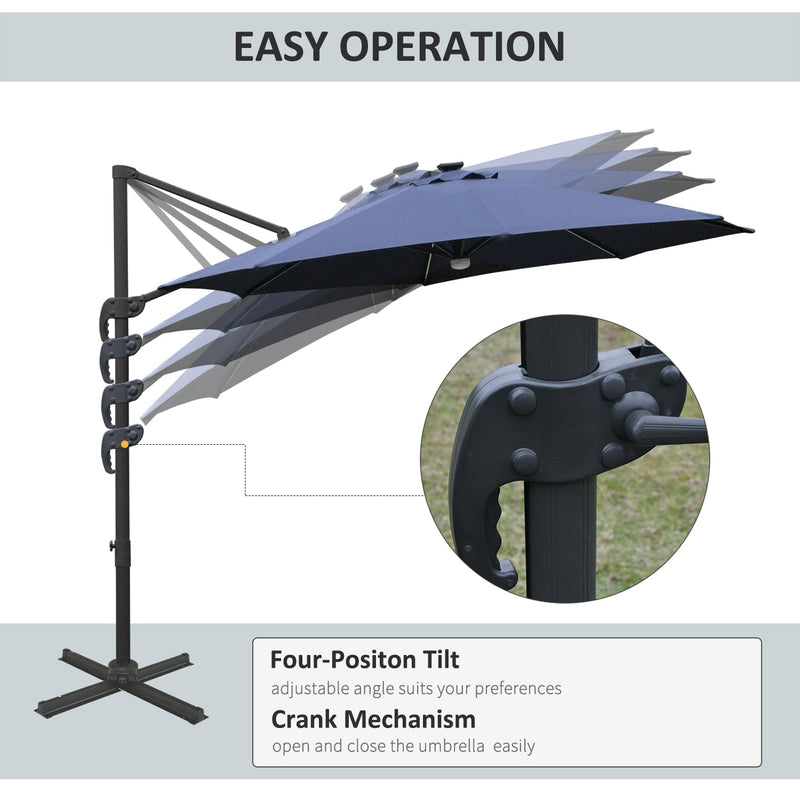 3M LED Cantilever Parasol Outdoor Sun Umbrella w/ Base Solar Lights Blue