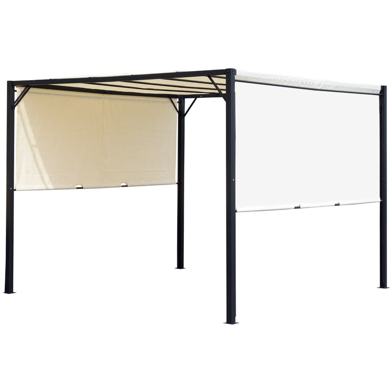 Metal Pergola With Canopy Retractable Pergola Canopy 3Lx3Wx2.3H m Garden Gazebo Party Tent Sun Shelter Cover - Cream White/Black