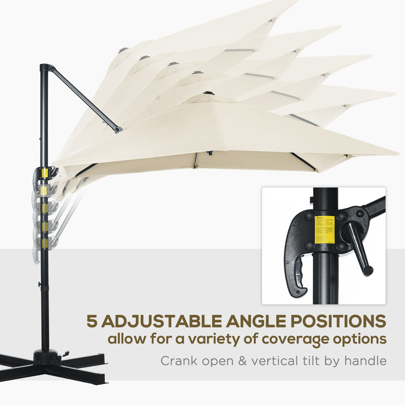 2.5 x 2.5m Patio Offset Parasol Umbrella Cantilever Hanging Aluminium Sun Shade Canopy Shelter 360° Rotation with Crank Handle and Cross Base