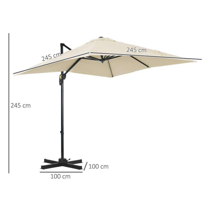 2.5 x 2.5m Patio Offset Parasol Umbrella Cantilever Hanging Aluminium Sun Shade Canopy Shelter 360° Rotation with Crank Handle and Cross Base
