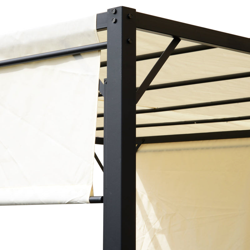 Metal Pergola With Canopy Retractable Pergola Canopy 3Lx3Wx2.3H m Garden Gazebo Party Tent Sun Shelter Cover - Cream White/Black