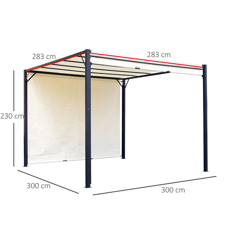 Metal Pergola With Canopy Retractable Pergola Canopy 3Lx3Wx2.3H m Garden Gazebo Party Tent Sun Shelter Cover - Cream White/Black