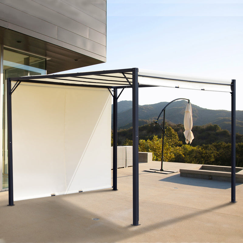 Metal Pergola With Canopy Retractable Pergola Canopy 3Lx3Wx2.3H m Garden Gazebo Party Tent Sun Shelter Cover - Cream White/Black