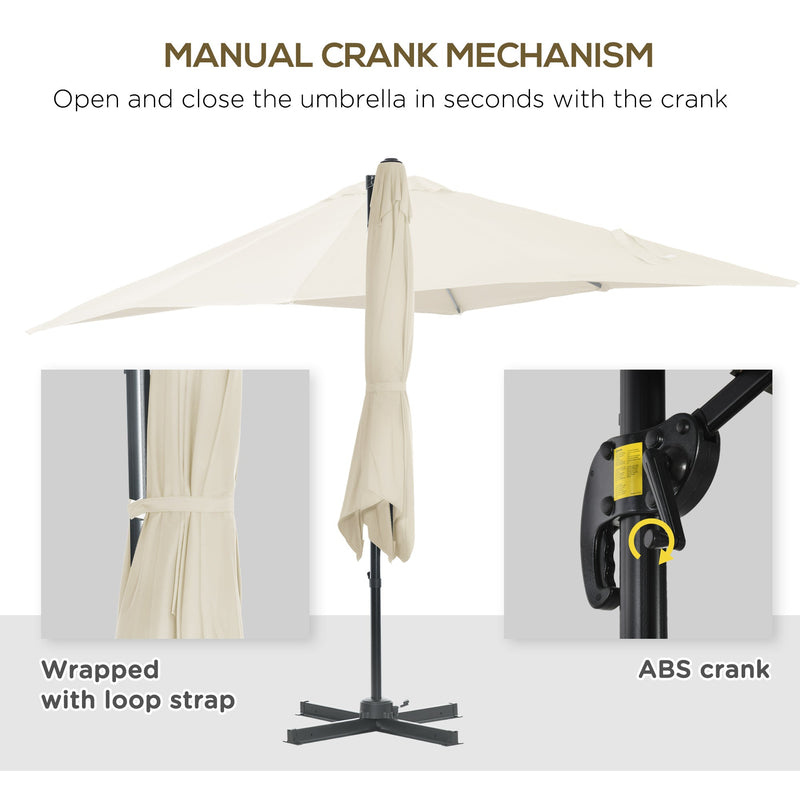 2.5 x 2.5m Patio Offset Parasol Umbrella Cantilever Hanging Aluminium Sun Shade Canopy Shelter 360° Rotation with Crank Handle and Cross Base